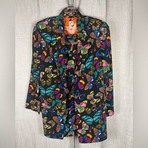 PAUL STANLEY 2-Pc Suit Jacket Skirt Butterfly 100% Silk Vintage Incl Silk Blouse